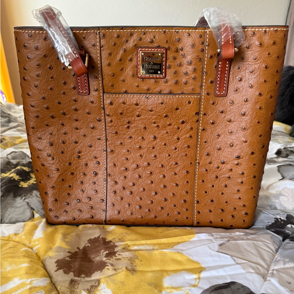 Dooney & Bourke Tan Ostrich-Embossed Tote - Picture 3 of 12
